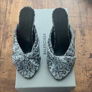Balenciaga Women's Black and White Snakeskin Mules